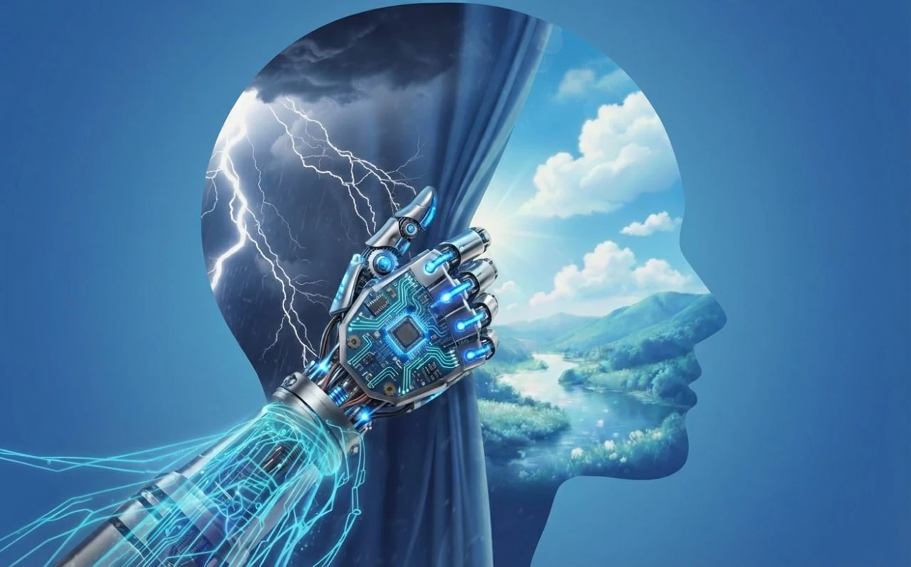 Человек общается с ИИ-ботом